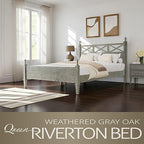 Queen Size Platform Bed Frame with Solid Wood Headboard & Footboard, Metal Legs, 12 Durable Slatted Base, No Box Spring Needed, Easy Assembly, Noise-Free & Anti-Slip, Weathered Gray Oak Finish, RIQ-34