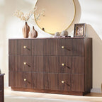 Fluted Dresser for Bedroom, 47" 6 Drawer Dressers, Wood Tall Dresser Storage Organizer, Modern Chest of Drawers with Deep Storage for Closet Hallway, Entryway, Living Room, Brown