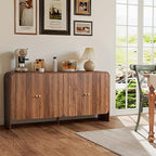 59” Large Buffets Sideboard Cabinet with Storage, Fluted Curved Credenza Buffet Table Storage Cabinet with 4 Doors, Modern Wood Accent Console Table Coffee Bar for Living Room Kitchen Hallway, Walnut