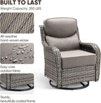 Swivel Patio Chairs Sofa Set of 4 with 6" Thick Cushion - Wicker Outdoor Swivel Rocker Patio Chair with Side Table, High Back Comfortable Outdoor Glider Chairs Grey Wicker Grey Cushions