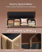 VASAGLE EKHO Collection - Storage Ottoman Bench, Entryway Bedroom Bench, 25 Gallons, Synthetic Leather with Stitching, Mid-Century Modern, Safety Hinges, Loads 660 lb, Caramel Brown ULOM075K01