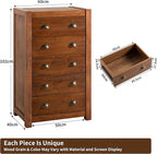 Vintage 5-Drawer Tall Dresser, Solid Wood Frame with Wood Veneer, Rustic Wooden Drawer Cabinet for Bedroom, Living Room, Dark Walnut, Dark Walnut