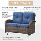HUMMUH 5-Piece Patio Furniture Set with Fire Pit,Wicker Patio Glider Loveseat Outdoor Swivel Rocker Chairs for Backyard,Poolside,Deck