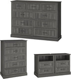 Farmhouse Dresser and Nightstand Sets, 4Pcs Bedroom Furniture Set, Nightstand Set of 2 & 55" Wide 9 Drawer and 44" Tall 5 Drawer Dresser with Large Drawers & Bar Handles, Grey