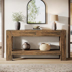 Tribesigns 63" Console Table with 2 Drawers, Farmhouse Entryway Table with Storage Shelf and Sturdy Legs, Wooden Sofa Table for Living Room, Hallway, Entrance (Dark Brown)