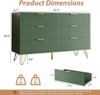 Green Dresser for Bedroom, Modern Dresser with Gold Metal Handles & Chests of Drawers, Wood Chest of Drawers for Bedroom