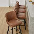 Swivel Bar Stools Set of 3, 30''H Upholstered Barstools with Backs, Modern Counter Height Bar Stool Chairs for Kitchen Island, Metal Legs, Faux Leather, Brown Counter Stools