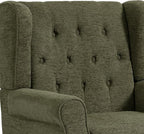 UIXE High Back Accent Chairs Set of 2, Upholstered Armchair in Fabric for Living Room, Retro Wingback Arm Chair Comfy Single Sofa Bedroom Reading Seat with Solid Wood Legs - Green