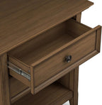 SIMPLIHOME Amherst Bedside Table - 24 inch Wide Solid Wood Nightstand Table in Rustic Natural Aged Brown, Transitional Bedroom Side or End Table with 2 Drawers, Open Storage Shelf and Bronze Hardware