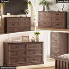 Farmhouse 6 Drawer Dresser for Bedroom, 55 Inch Wide Modern Brown Dresser TV Stand with Large Drawers & Bar Handles, Rustic Wood Chest of Drawers for Bedroom, Living Room, Hallway