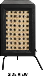 NTC MOSSIC Modern Sideboard with 4 Doors, Natural Rattan Storage Cabinet, Buffet with Metal Legs, Boho Accent Cabinet for Living Room, and Entryway, Effortless Assembly - Burnt Black