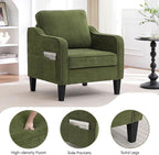 Accent Chairs Set of 2, Upholstered Living Room Chair with Side Pockets, Mid Century Modern Reading Chair for Bedroom, Comfy Armchair Single Sofa Side Chair for Office, Small Room, Olive Green