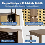 HITNET Rattan Bathroom Floor Cabinet, Freestanding Bamboo Storage Cupboard with 2 Doors, Living Room Sideboard, Space Saving, Walnut