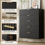 Black Dresser for Bedroom, Fluted Modern Dresser with Gold Pulls and 5 Drawers, 15.7" D x 31.5" W x 47.2" H