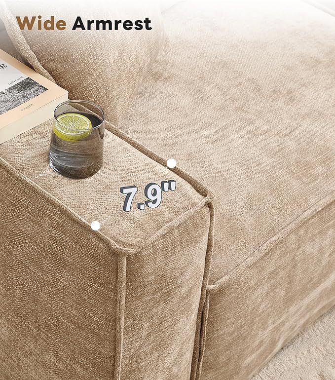 WILLOVE 109'' Modular Sectional Sofa, Chenille Cloud Couch with Wide Armrests & 5 Pillows, Deep Seat Couches for Living Room, Khaki