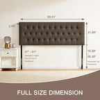 Tufted Upholstered Headboard Full Size, Solid Wood Head Board with Durable Metal Legs, Adjustable Height Bed headboard from 37” to 51” Fabric Headboard in Modern Button Design, Chocolate