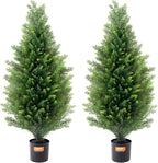 VEVOR Artificial Topiary Cedar Tree, 36 inch Tall (2 Pieces), with Extra Leaves & Pot Faux Evergreen Fake Pine Cypress Trees Plant, UV Rated Artificial Greenery Set for Home Decor Indoor/Outdoor