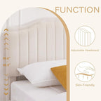 VECELO Twin Bed Frame Upholstered Platform Bed Frame with Height Adjustable Teddy Fabric Headboard, Strong Wood Slats Supports 7.9'' Under Bed Space Noise Free No Box Spring Needed, Cream