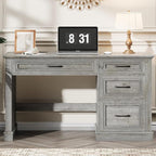 Farmhouse 47" Executive Desk, Computer Desk with Drawers and File Drawer, Workstation Computer Desk with Charging Station for Home Office,Study,（Grey）