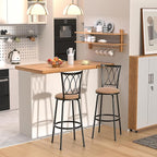 VECELO Barstools, Adjustable Counter Stools, Steel Bar Stools with 360 Degree Swivel Seat and Upholstered, Curved Line Backrest,