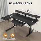 59 Inch L Shaped Standing Desk with Shelves and Keyboard, Electric Corner Standing Desk Adjustable Height, Sit Stand Computer Table with Reversiable Splice Board,Black Carbon Top