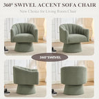 Swivel Accent Chair,Upholstered Teddy 360° Swivel Barrel Chair for Living Room Overstuffed Bouncle Reading Chair Round Armchair for Bedroom,Vanity,Office-Green