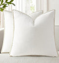 decorUhome Chenille Soft Throw Pillow Covers 18x18 Set of 2, Farmhouse Velvet Neutral Decorative Euro Pillow Covers with Stitched Edge for Couch Sofa Bed Home Decor, Cream White