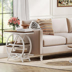 Tribesigns End Table for Living Room, 3-Tier Narrow Side Table with Storage, Wood Sofa Side Table with Geometric Metal Frame, Industrial Nightstand and Bedside Table for Bedroom (Light Brown+White)
