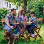 Tranquillo Foldable Eucalyptus Wood Bistro Set – 3-Piece Outdoor Patio Table and Chairs Set, Compact Folding Balcony Furniture, Weather & Water Resistant Garden Set for Small Spaces