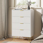 White Dresser for Bedroom, Modern Dresser with Gold Metal Handles & Chests of Drawers