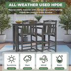 Outdoor Patio Bar Height Chair, All-Weather HDPE Tall Balcony Adirondack Stools for Bistro, Garden, Backyard, Deck | Grey