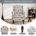 UIXE High Back Floral Accent Chairs Set of 2, Fabric Upholstered Armchair for Living Room, Retro Printed Wingback Arm Chair Nailhead Trim Single Sofa Bedroom Reading Seat - Beige Plants