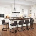 PHI VILLA Dark Grey Bar Stools Set of 6, Faux Leather Counter Height Chairs, Kitchen Stools for Island, 24 Inch Barstools with Back
