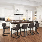 PHI VILLA Dark Grey Bar Stools Set of 6, Faux Leather Counter Height Chairs, Kitchen Stools for Island, 24 Inch Barstools with Back