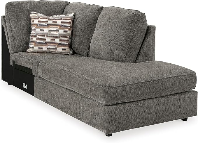 Signature Design by Ashley O'Phannon Casual Right-Arm Facing Herringbone Chenille 2-Piece Sectional with Chaise, Loose Seat Cushions and 2 Throw Pillows, Gray