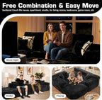 106" Cloud Sectional Couch with L-Shape Chaise & Ottoman, No Assembly Modular Sofa, Deep Seat Plush Corduroy Boneless Couched for Living Room (Black Plush Corduroy, Left Facing Chaise with Ottoman)