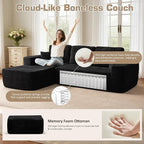 106" Cloud Sectional Couch with L-Shape Chaise & Ottoman, No Assembly Modular Sofa, Deep Seat Corduroy Boneless Couched for Living Room (Black Stripe Corduroy, Left Facing Chaise with Ottoman)