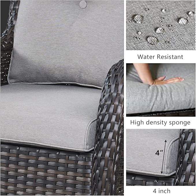 HUMMUH Patio Furniture 7 Pieces Outdoor Furniture Set PE Wicker Patio Couch with Swivel Glider Chairs,Patio Ottomans,Side Table
