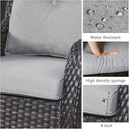 HUMMUH Patio Furniture 7 Pieces Outdoor Furniture Set PE Wicker Patio Couch with Swivel Glider Chairs,Patio Ottomans,Side Table
