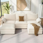Vesgantti 108" U Shaped Sectional Couch, Comfy Cloud Modular Sectional Sofa with 2 Ottoman Deep Seat Corduroy Modern Cloud Sofa, Modular Sofas for Living Room, Bedroom and Apartment, Beige