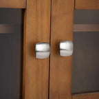 SIMPLIHOME Acadian Storage Cabinet - 39 inch Wide Solid Wood 4-Shelf Display Cabinet in Light Golden Brown, Transitional Cupboard for Living Room or Dining Room with Glass Doors and Adjustable Shelves