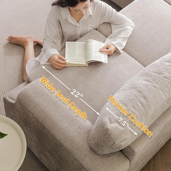 85" Sectional Couches with Storage Ottoman,L Shaped Couch with Armrest Organizer,3-Seater Sofa,Small Couch for Living Room,Apartment,Sofa Set with Oversized Chair,Chenille,Khaki