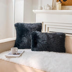 Neelvin Black Faux Fur Cozy Fluffy Double-Sided Decorative Throw Pillow Covers 24x24 inch Set of 2,Velvet Pillowcase Cushion Case for Sofa Couch