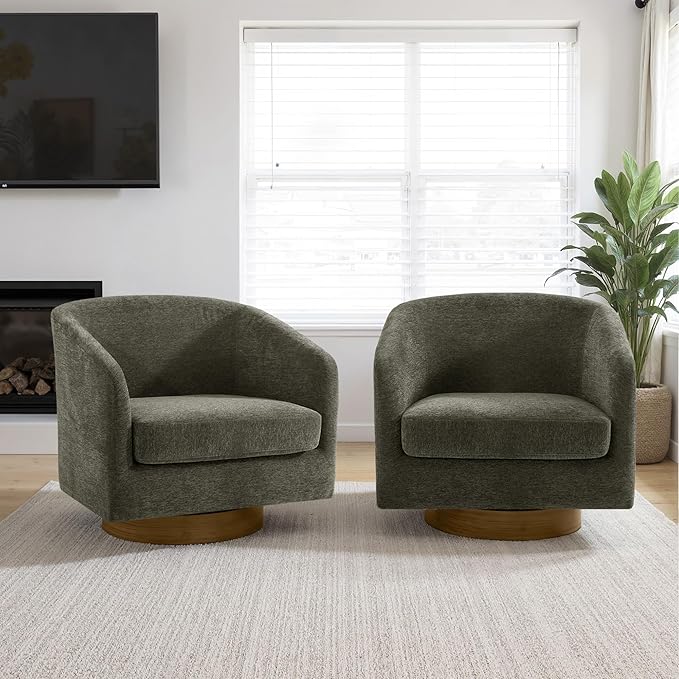 Lumibee Swivel Accent Chairs Set of 2, Chenille Fabric Swivel Barrel Chairs for Living Room, Modern Comfy Upholstered Round Armchairs Single Sofa Chairs for Bedroom, Club-Tan