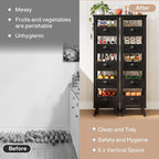 Tribesigns Black Wood Fruit and Vegetable Storage Rack Set of 2, 5-Tier Narrow Snack Stand Kitchen Stand Fruit Basket, Pull-Out Utility Organizer for Kitchen, Living Room