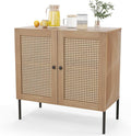 COSTWAY Buffet Cabinet with Storage, Storage Sideboard with Rattan Decorated Doors, Adjustable Shelf, Metal Legs, Accent Cabinet, Buffet Table Credenza for Hallway, Entryway, Living Room (1, Oak)