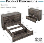 Queen Murphy Bed with Storage and Charging Station, Farmhouse Cabinet Bed, Noise-Free, for Guest Room, Apartment, or Office, Black Oak
