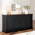 ONBRILL 63 Inches Buffet Cabinet with Storage, Large Sideboard Cabinet with 4 Barn Doors, Adjustable Shelves, Wood Coffee Bar Station for Kitchen, Living Room, Black