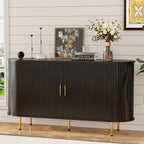 DHH Storage Cabinet, Fluted Sideboard Buffet Cabinet with Tambour Sliding Doors& Adjustable Shelf, Accent Coffee Bar Console Table for Kitchen, Living Room, Entryway (Black, 55 Inch)
