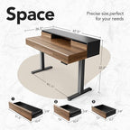 HUANUO Electric Standing Desk with Drawers, 48 Inches Height Adjustable Stand Up Desk with Monitor Shelf, Whole-Piece Board Computer Workstation with 4 Memory Height Settings, Black Walnut